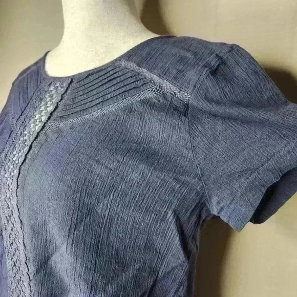 LOFT women's light blue short sleeve blouse with lace front size XS - Picture 5 of 7